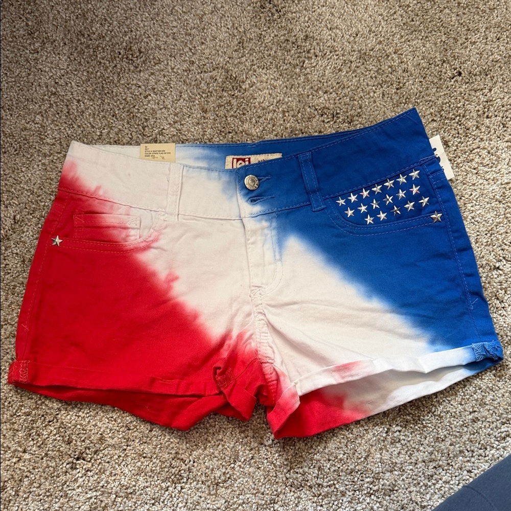 L.e.i. Patriotic Red, White & Blue Tie-Dye Women's Shorts size 1